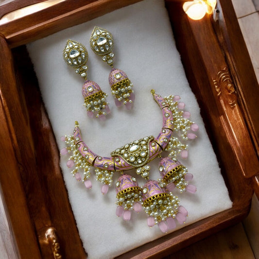 🌸 "Gulabi Tarang Meenakari" Necklace Set 🌸