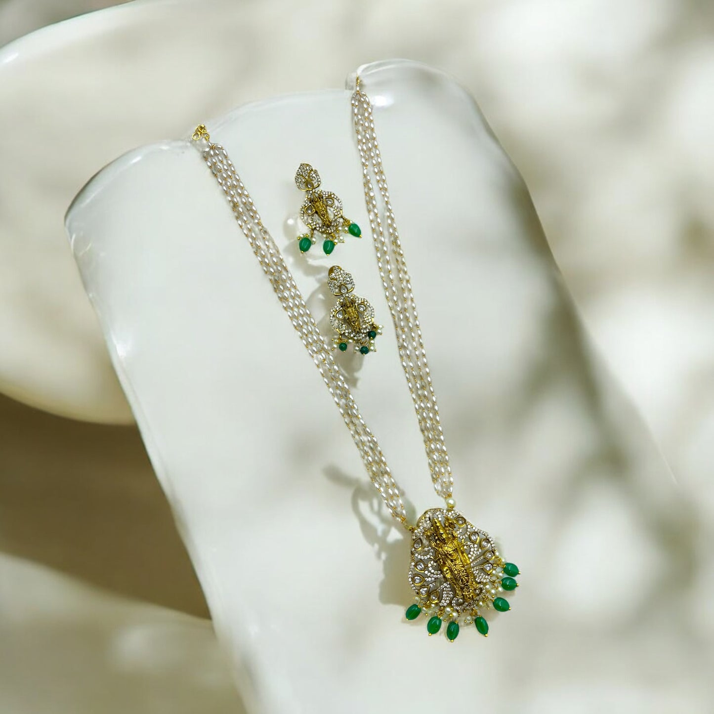 🤍 "Shaaravi" Divine Pearl Necklace Set 🤍