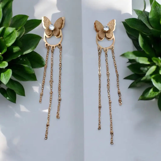 Golden Butterfly Chain Drop Earrings