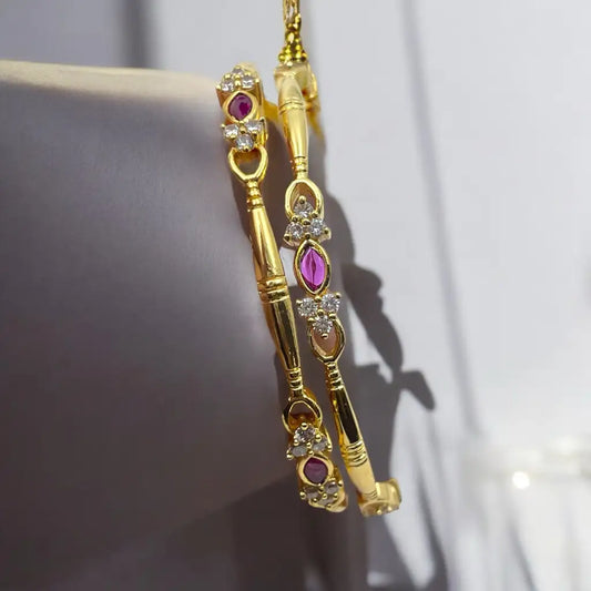 Graceful Ruby & Crystal Gold Bangle Set