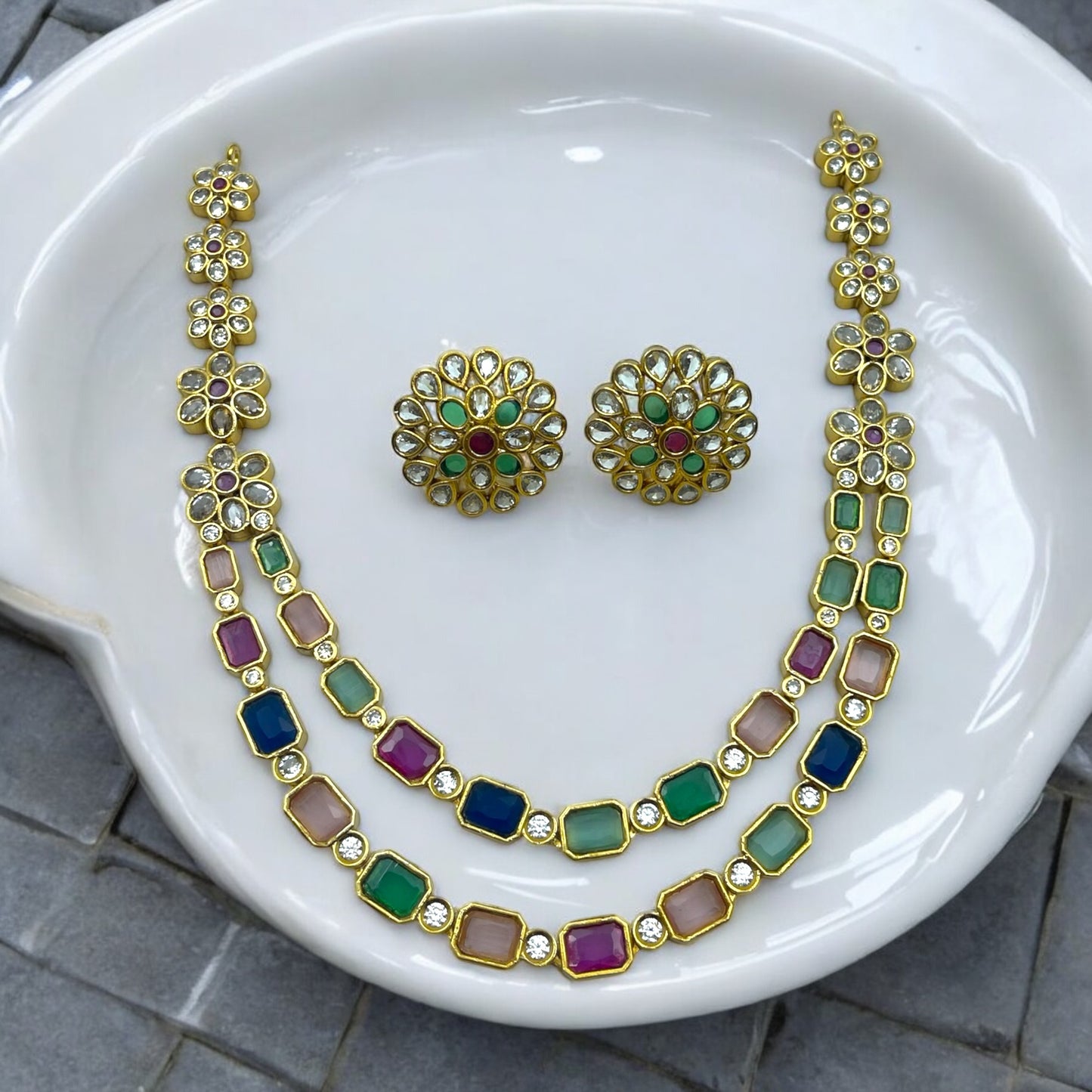 Navratna Kundan Necklace Set