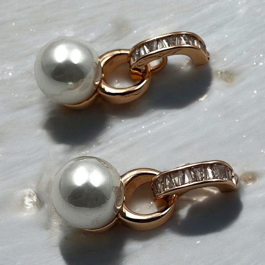 Pearl and Baguette Hoop Drop Earrings