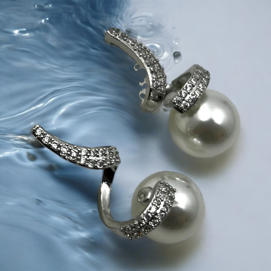 Spiral Pearl and Crystal Drop Earrings