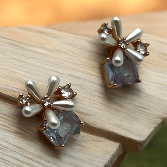 Floral Pearl and Crystal Stud Earrings