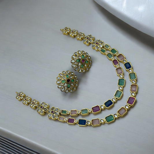 Navratna Kundan Necklace Set