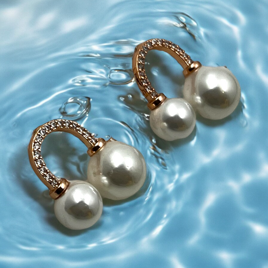 Double Pearl Arc Earrings