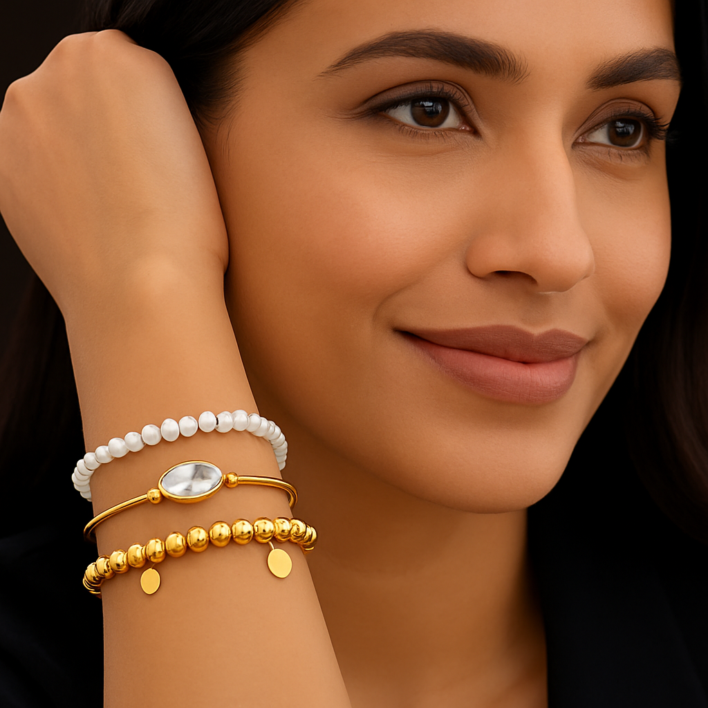 โจ๐ค "Layered Pearl Sparkle" Bracelet Set ๐คโจ
