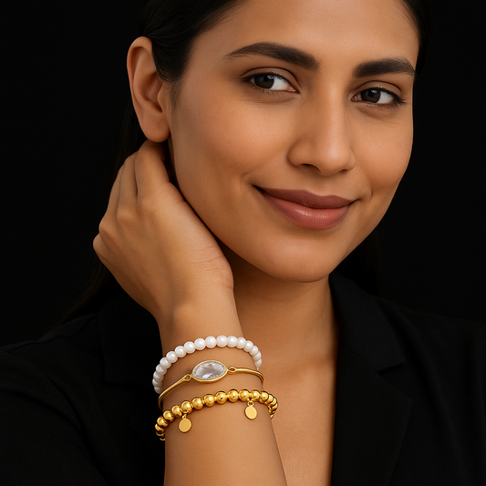 ✨🤍 "Layered Pearl Sparkle" Bracelet Set 🤍✨