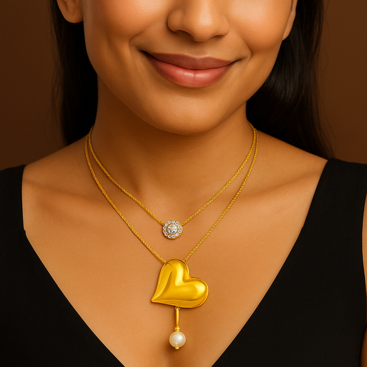 ๐ "Layered Heart Pearl" Necklace ๐