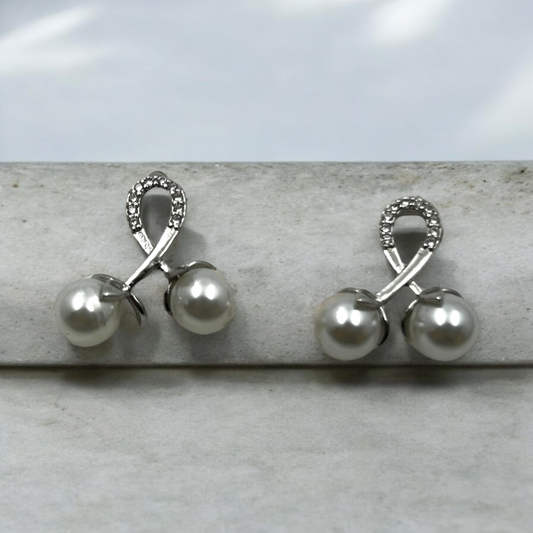 Silver Double Pearl Loop Earrings
