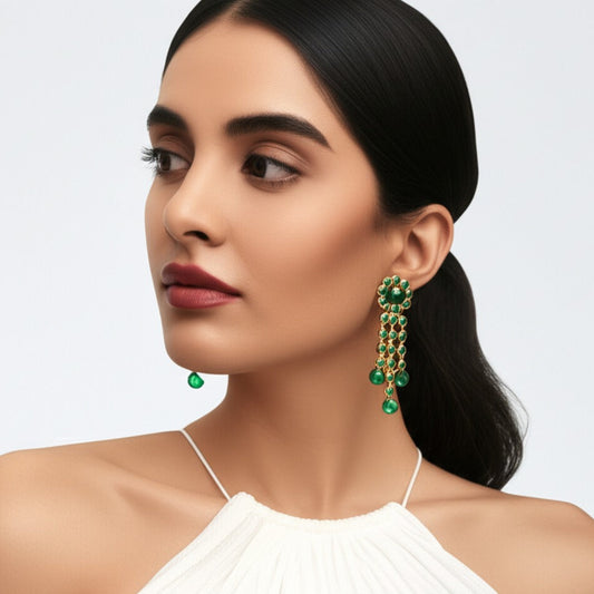 β¨πΏ "Emerald Cascade Drops" Earrings πΏβ¨