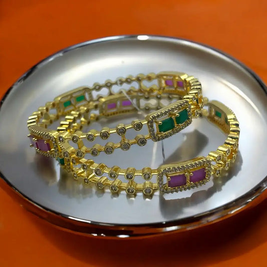 Regal Emerald & Ruby Gemstone Bangle Set