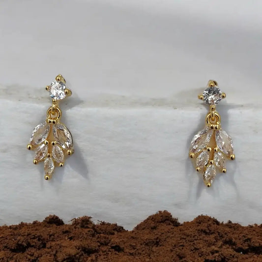 Golden Leaf Crystal Drop Earrings