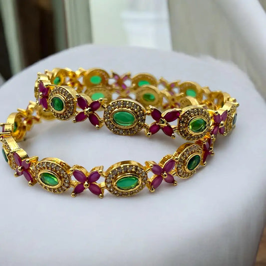 Majestic Floral Gemstone Bangle Set