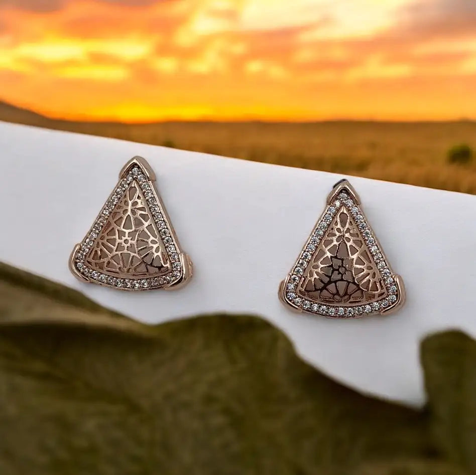 Intricate Rose Gold Triangle Stud Earrings