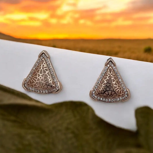 Intricate Rose Gold Triangle Stud Earrings