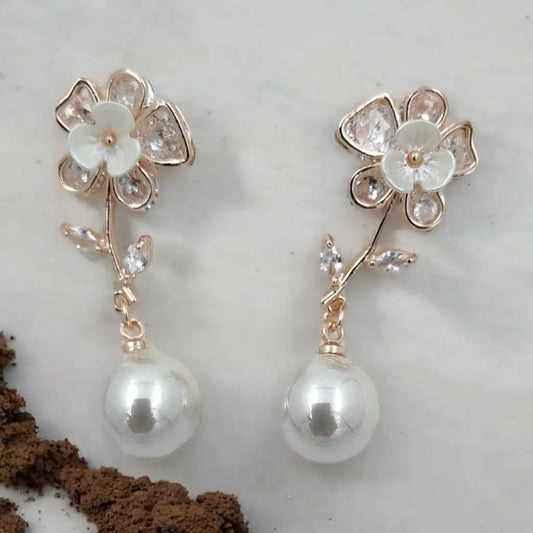 Floral Pearl Drop Earrings