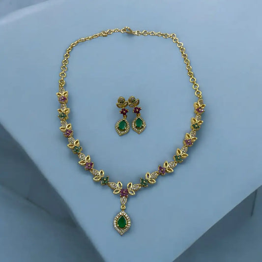 Floral Charm Necklace and Earrings Set