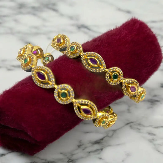 Opulent Ruby & Emerald Marquise Bangle Set