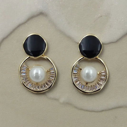 Black Onyx Pearl Drop Earrings
