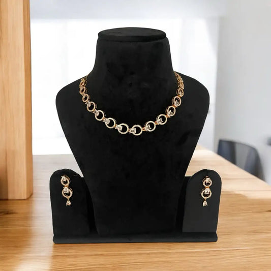 Rose-Gold Radiance American Diamond (AD) Necklace and Earrings Set