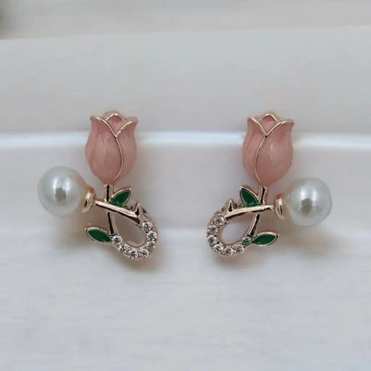 Blooming Rose Pearl Earrings