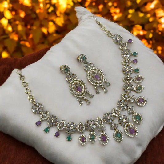 Emerald and Amethyst Necklace & Earrings Set