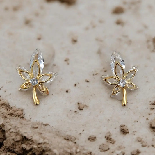 Golden Crystal Leaf Earrings