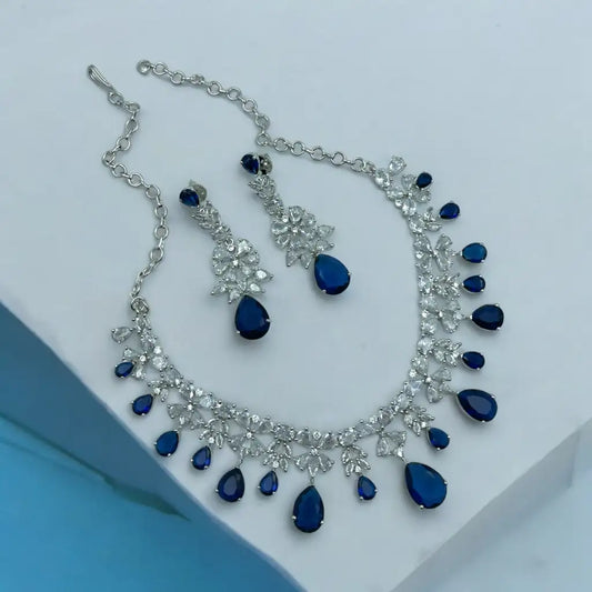 Midnight Bloom American Diamond (AD) Necklace and Earrings Set