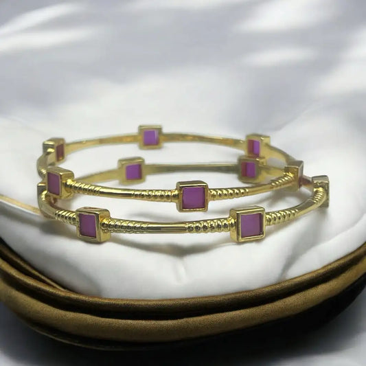 Minimalist Ruby Gold Bangle Set
