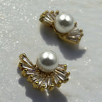 Radiant Pearl and Baguette Crystal Stud Earrings