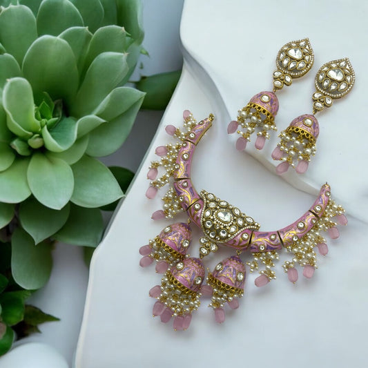 🌸 "Gulabi Tarang Meenakari" Necklace Set 🌸