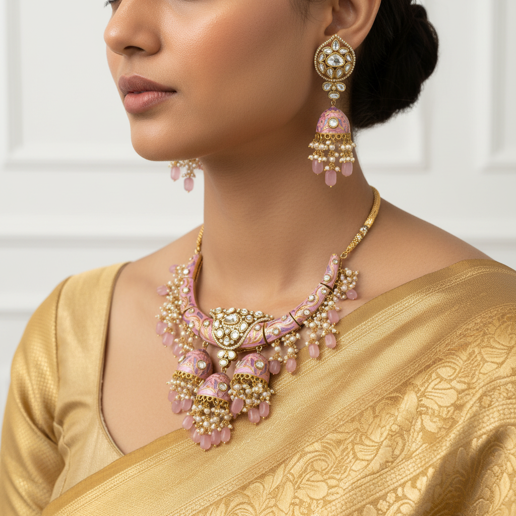 🌸 "Gulabi Tarang Meenakari" Necklace Set 🌸