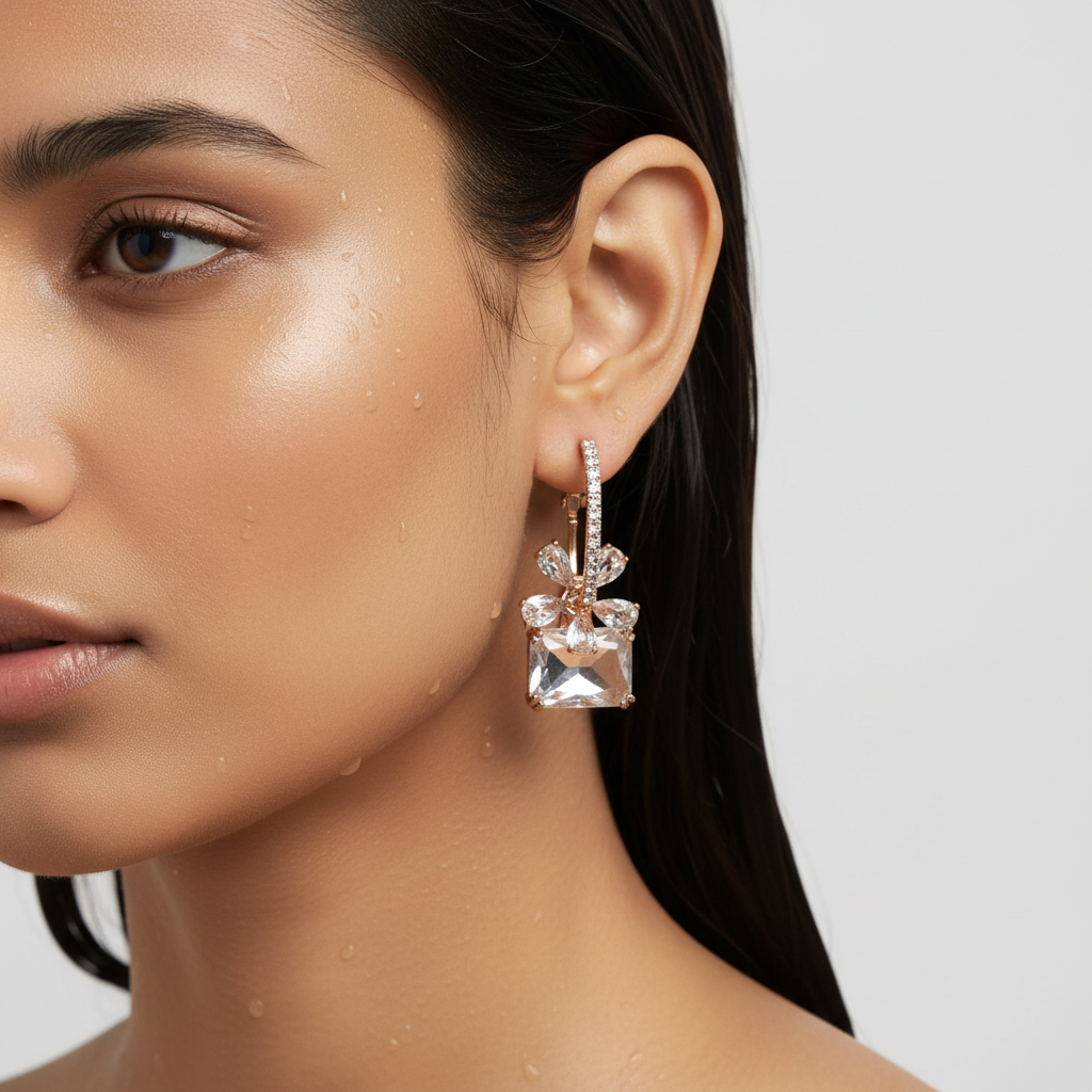 Floral Crystal Drop Earrings