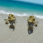 Ribbon and Pearl Crystal Earrings
