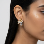 Ribbon and Pearl Crystal Earrings