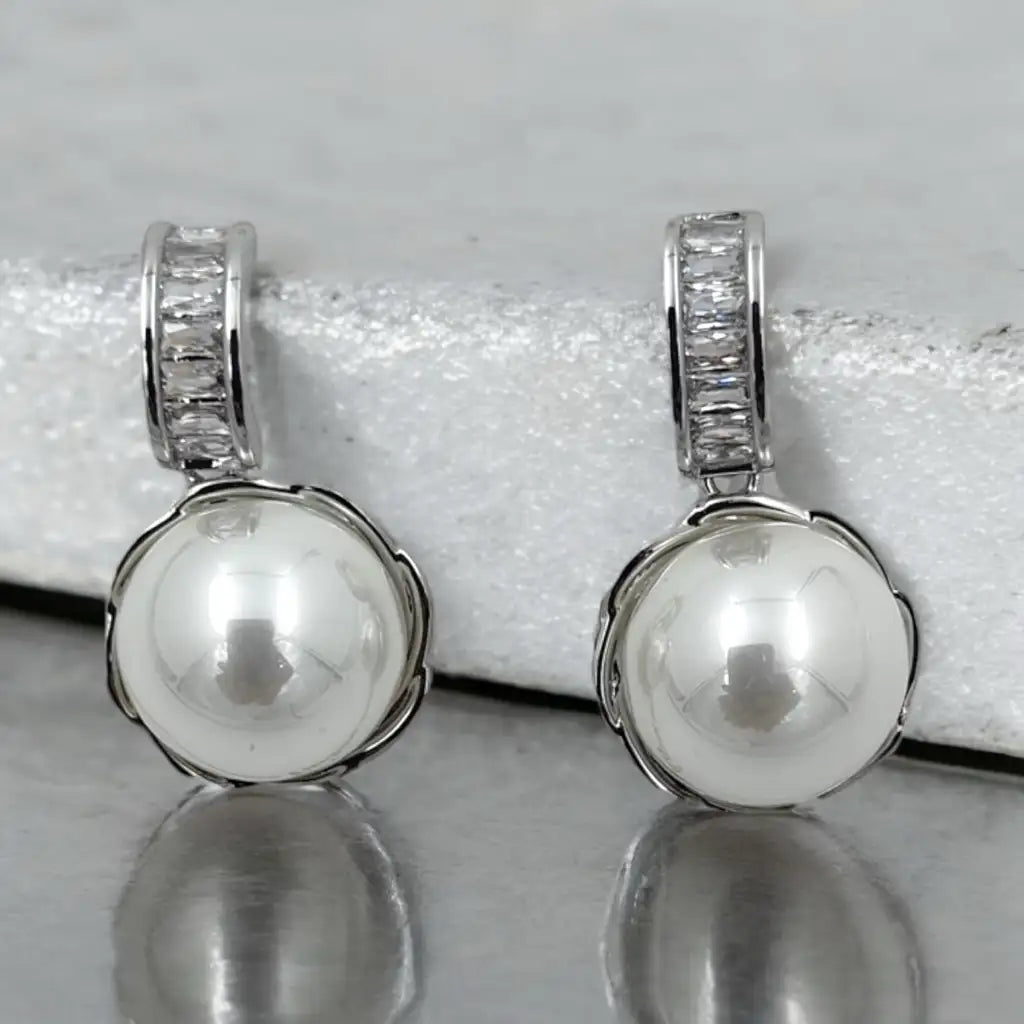 Majestic Pearl Diamond Hoop Earrings