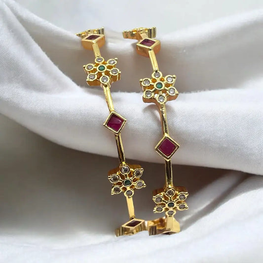 Starburst Ruby & Emerald Gold Bangle Set