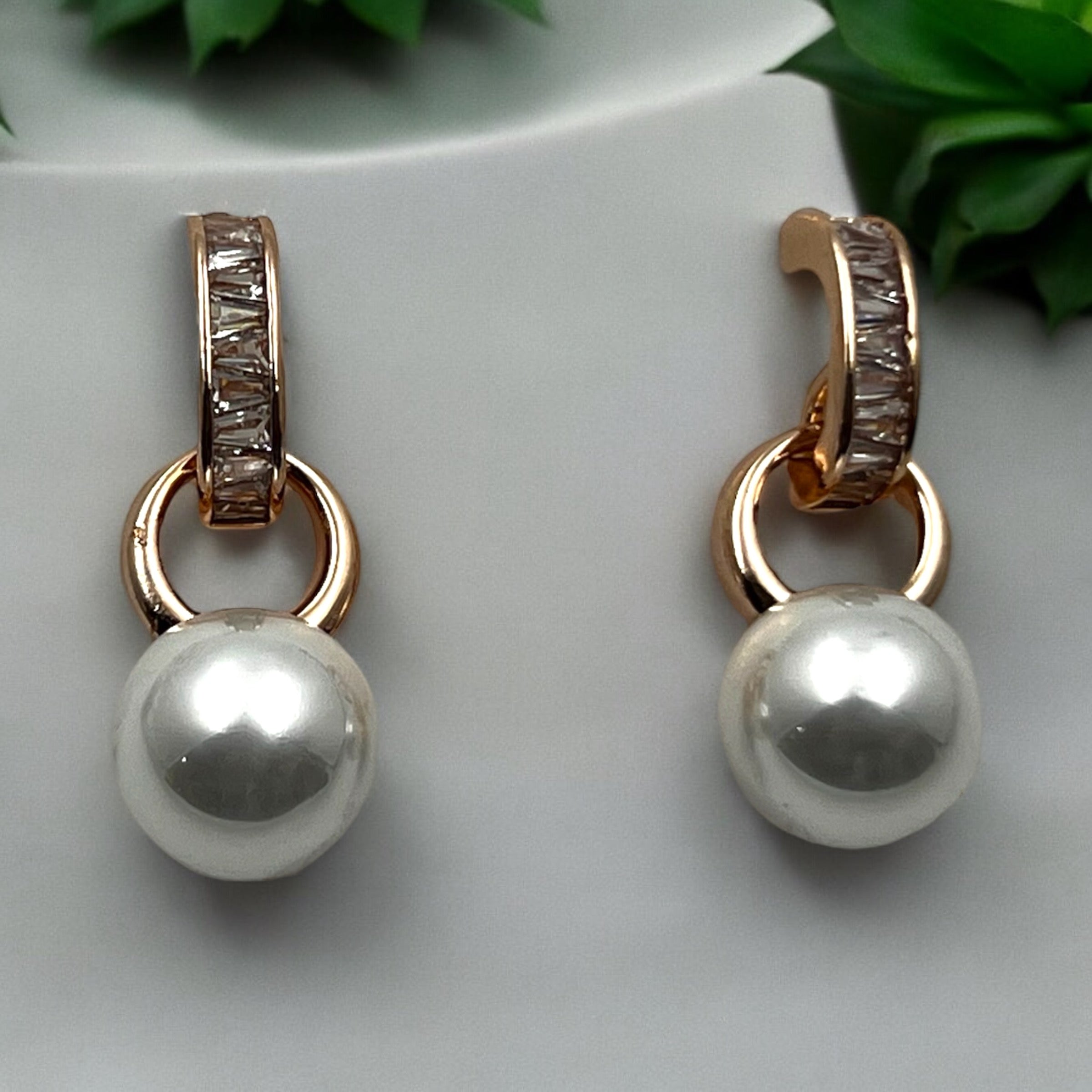 Pearl and Baguette Hoop Drop Earrings