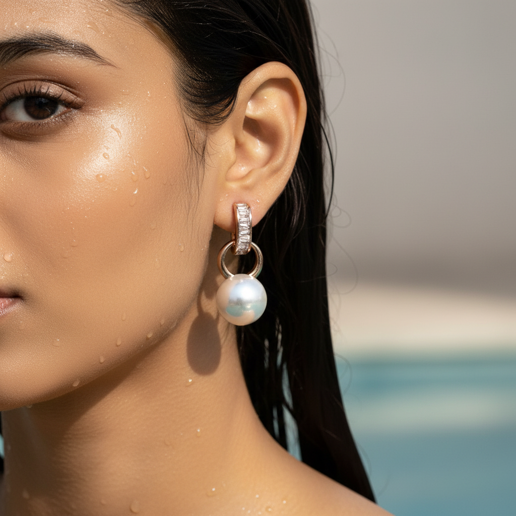 Pearl and Baguette Hoop Drop Earrings