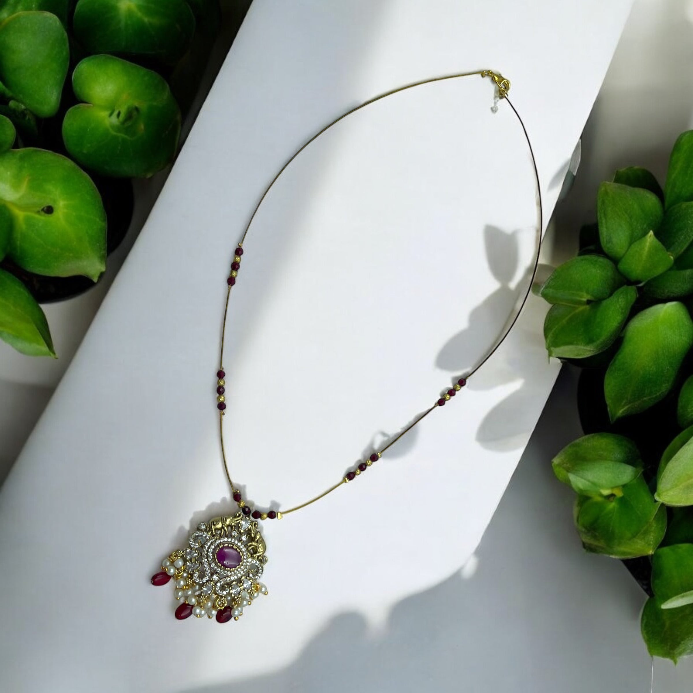 Aaradhya Ruby Pearl Necklace