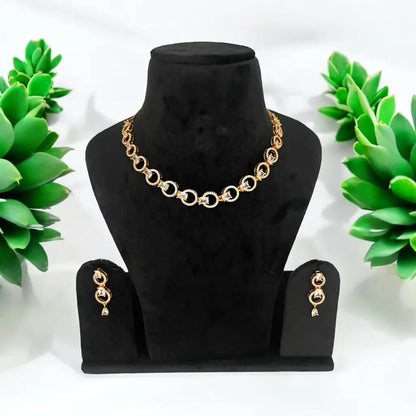 Rose-Gold Radiance American Diamond (AD) Necklace and Earrings Set