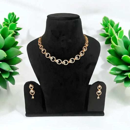 Rose-Gold Radiance American Diamond (AD) Necklace and Earrings Set