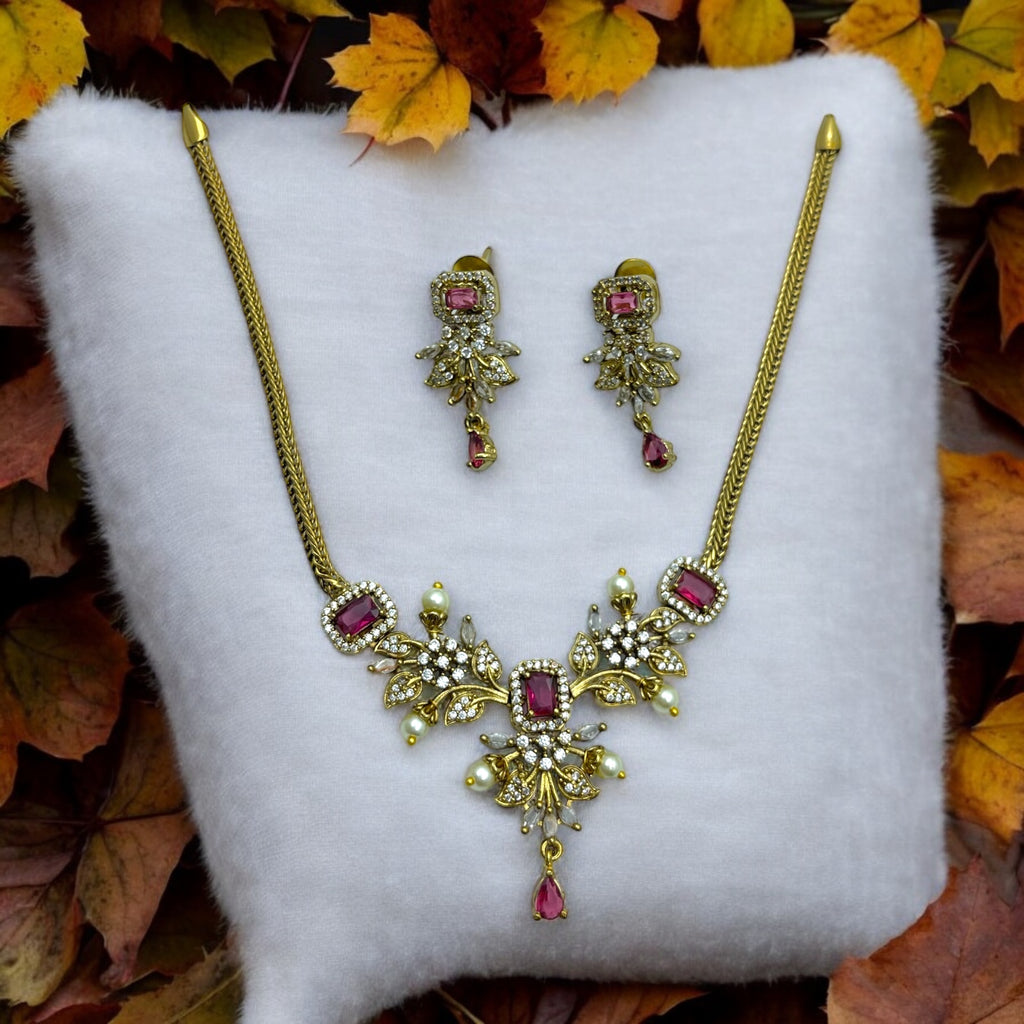 Roshini Ruby Pearl Necklace Set