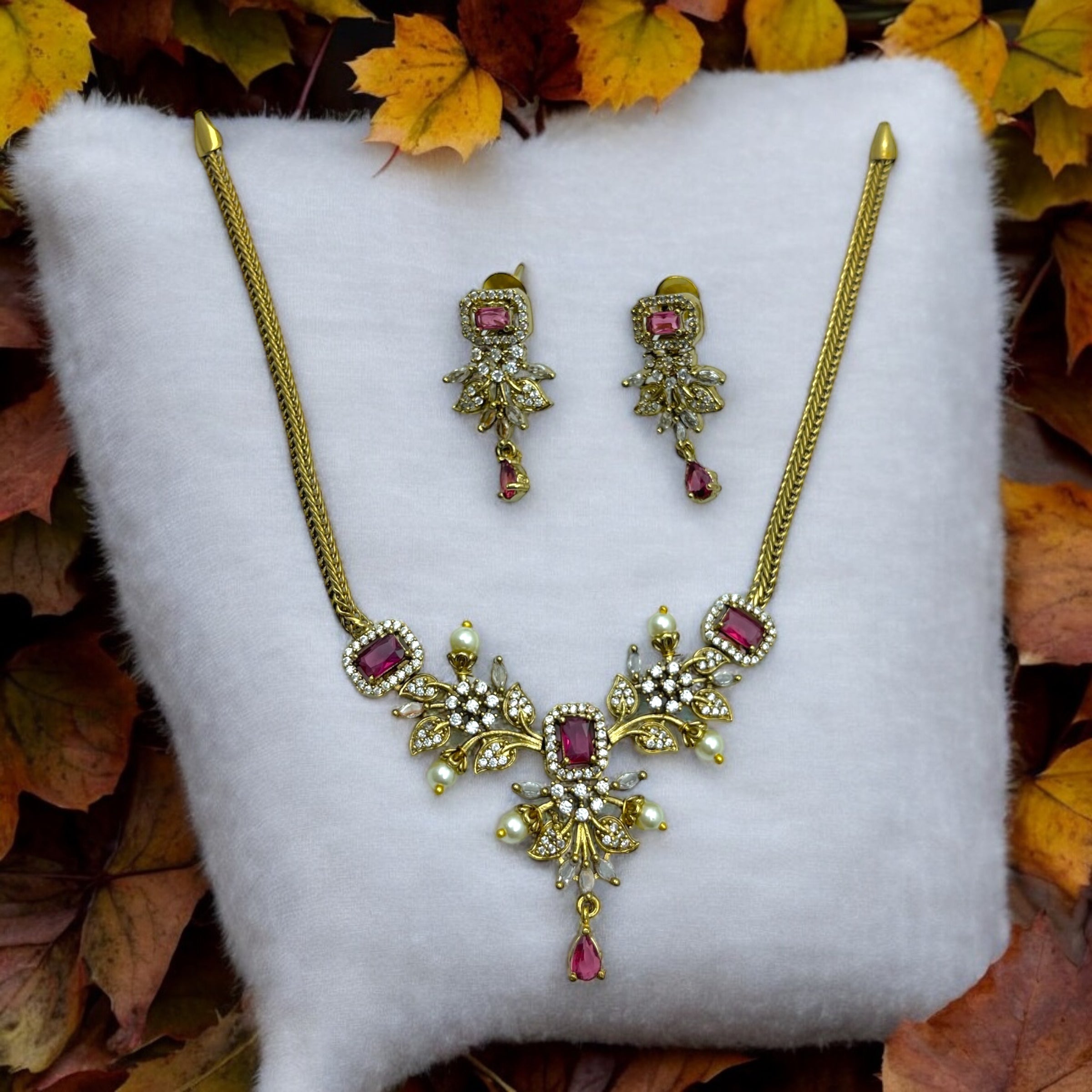 Roshini Ruby Pearl Necklace Set
