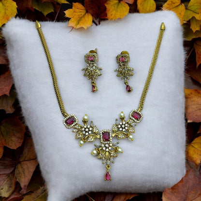 Roshini Ruby Pearl Necklace Set