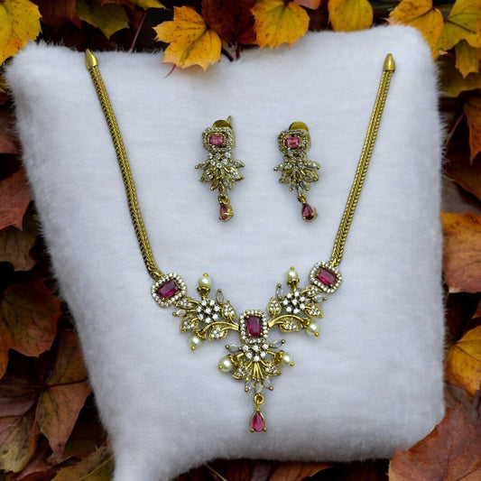 Roshini Ruby Pearl Necklace Set