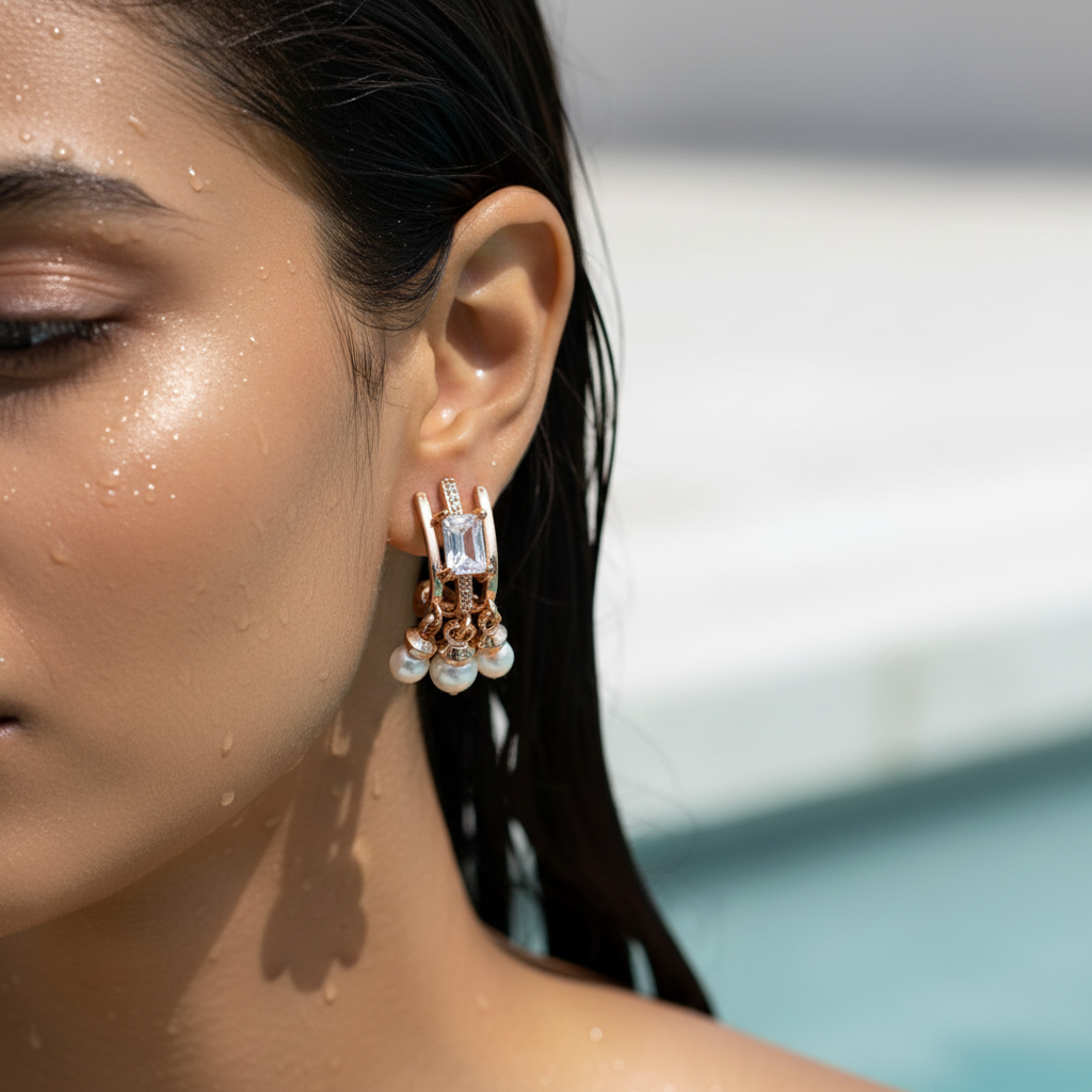 Baguette Crystal and Pearl Drop Earrings