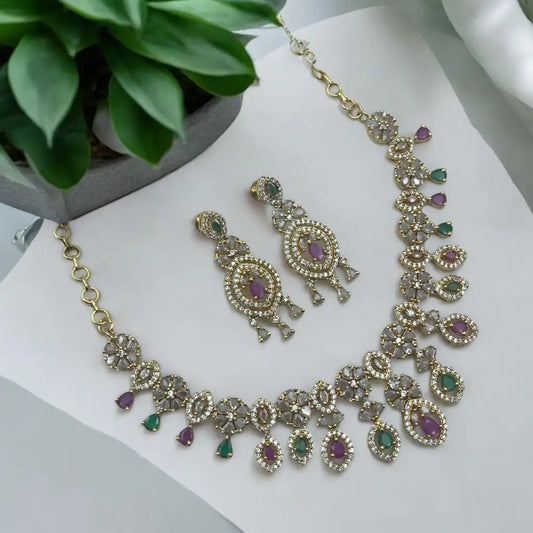 Emerald and Amethyst Necklace & Earrings Set