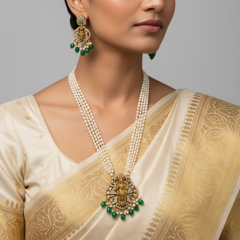 🤍 "Shaaravi" Divine Pearl Necklace Set 🤍